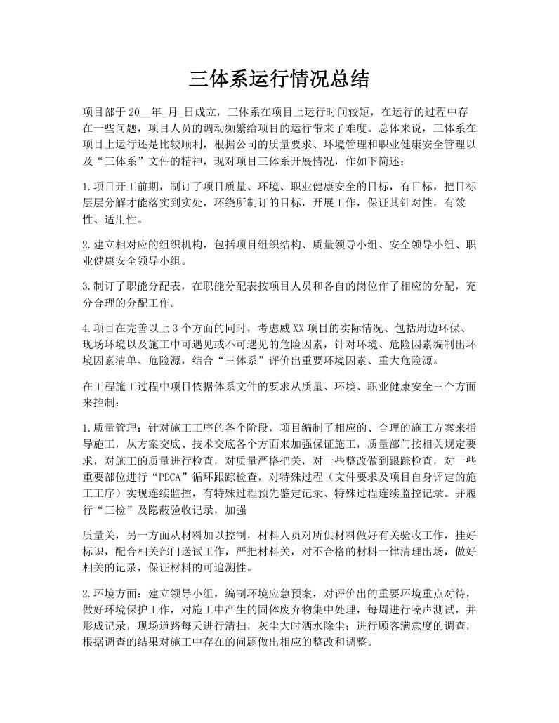 三体系运行情况总结