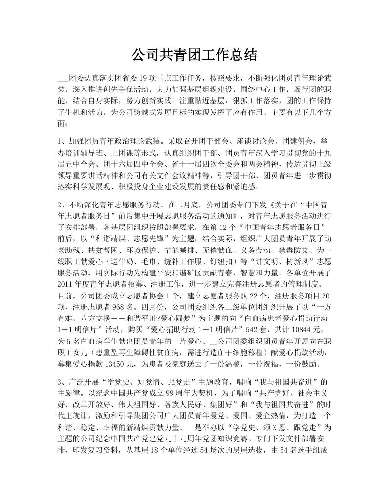 公司共青团工作总结