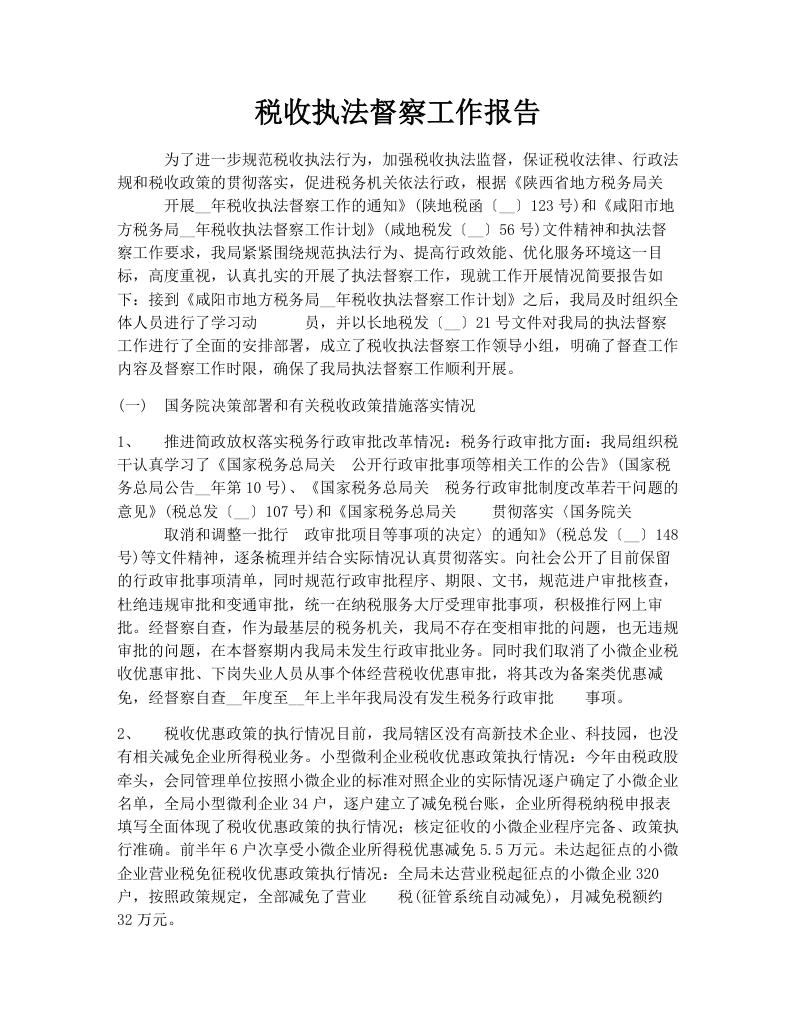 税收执法督察工作报告
