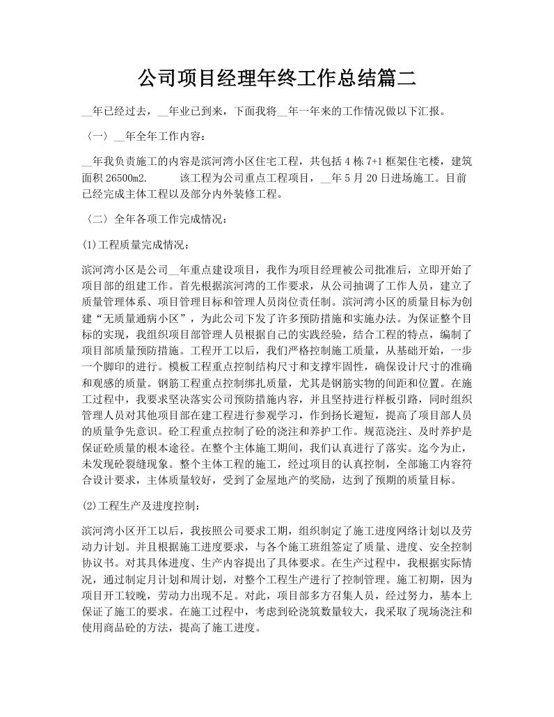 公司项目经理年终工作总结篇二