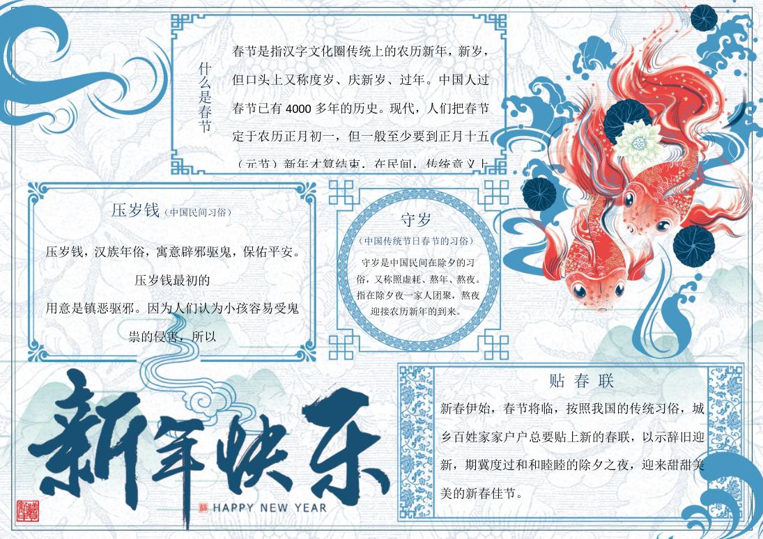 中国风新年小报手抄报Word模板