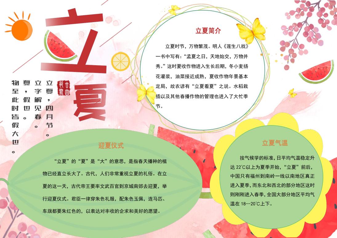 简约大方立夏手抄报Word模板