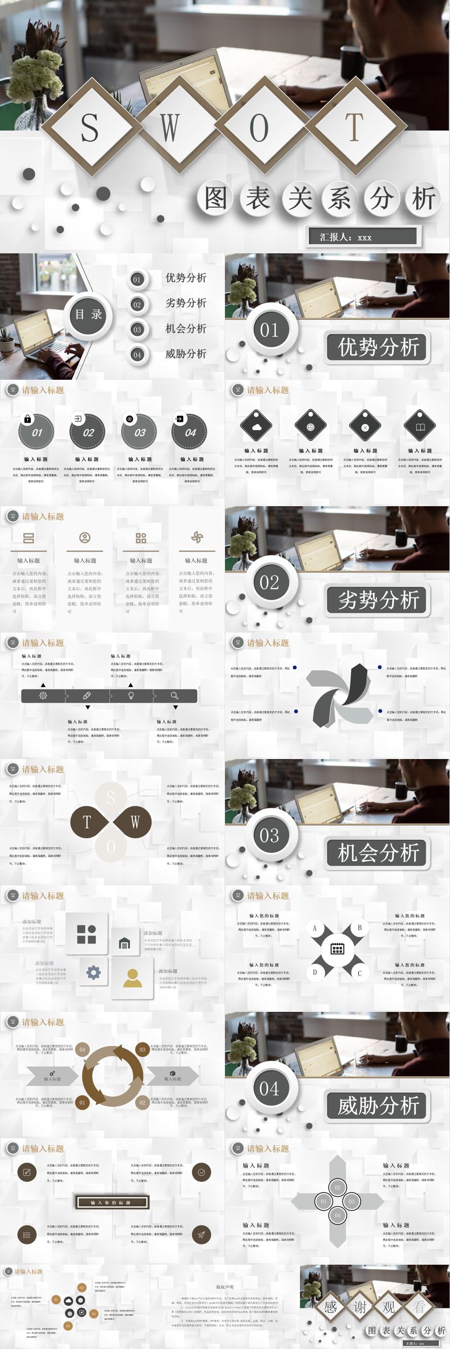 SWOT图表数据关系图逻辑分析专用PPT模板