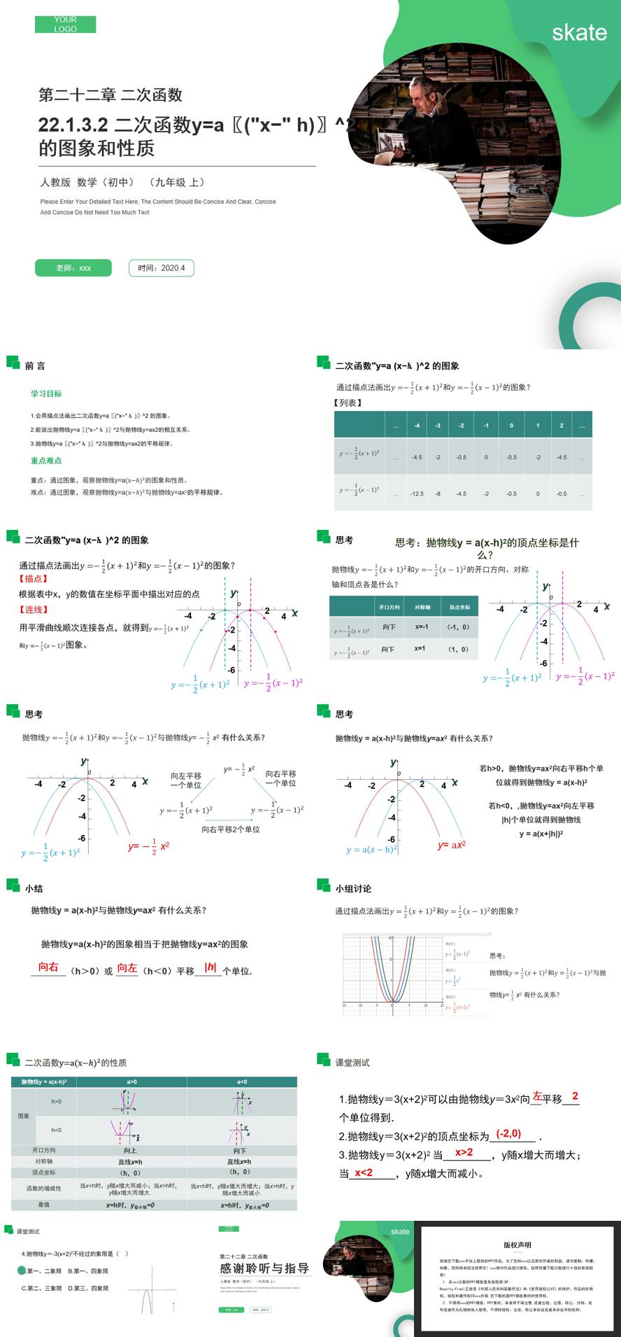 《二次函数y=a(x-h)^2的图象和性质》九年级数学初三上册PPT课件（第22.1.3.2课时）